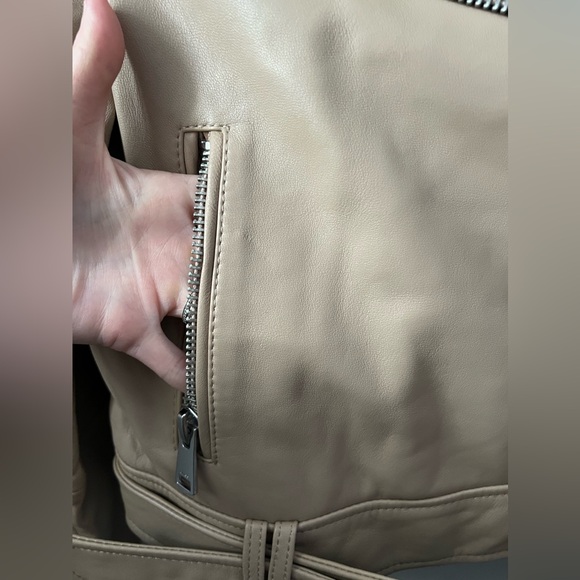 New REISS Tyler Leather Biker Jacket in Neutral Size 6 - Picture 7 of 11